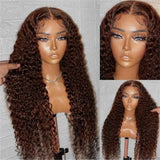 Chocolate Brown 13x4 Human Hair Wigs HD Lace Human Hair Wig 34 Inch Brown Deep Curly Lace Frontal Wigs 13x4 Transparent Lace Wig