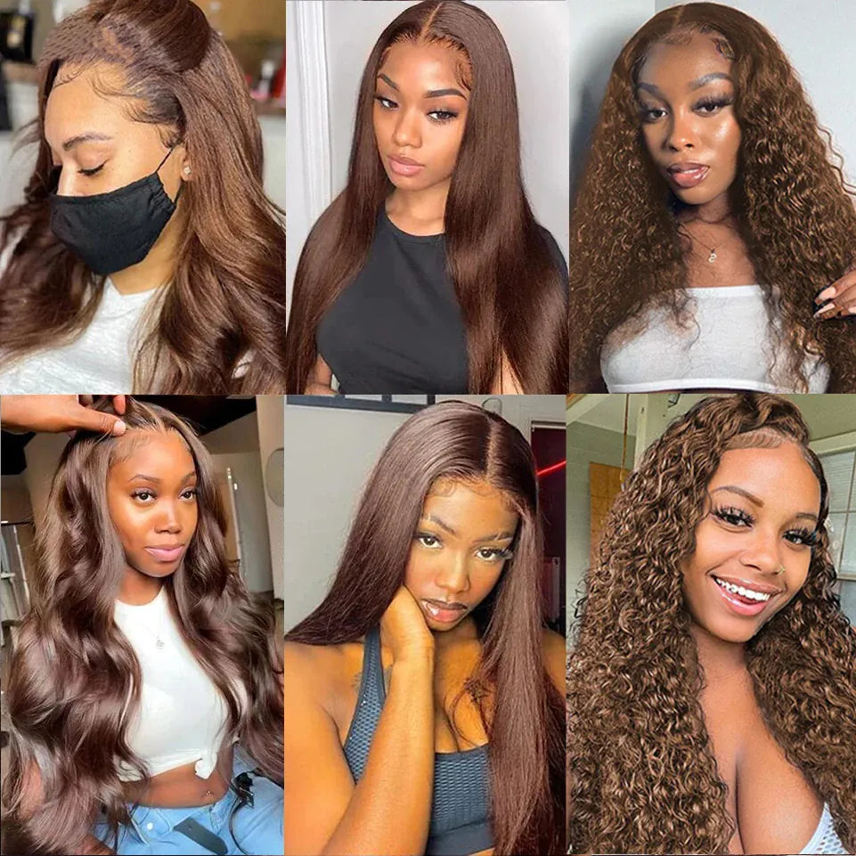 Chocolate Brown 40 Inch Water Wave Curly Lace Front Wigs 13x4 13x6 HD Deep Wave Frontal Wig 5x5 Human Hair Wigs For Women
