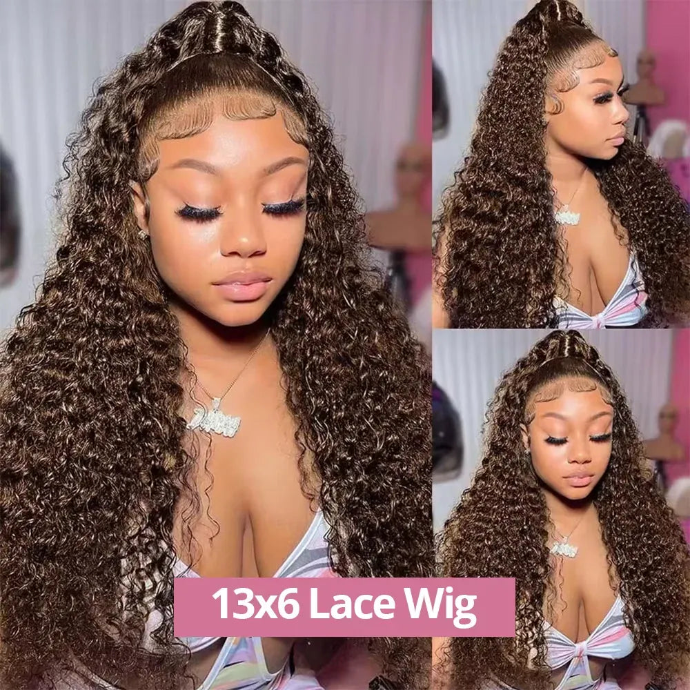 Chocolate Brown 40 Inch Water Wave Curly Lace Front Wigs 13x4 13x6 HD Deep Wave Frontal Wig 5x5 Human Hair Wigs For Women