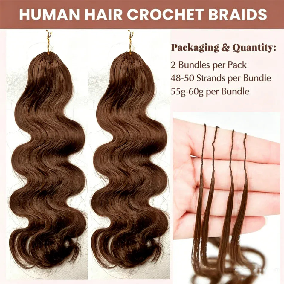 Chocolate Brown Body Wave Crochet Hair Boho Braids Miracle Knots Hair Human Crochet Hair  High Quality Pre-Separated Invisible Wet And Way Crochet Hair Extensions