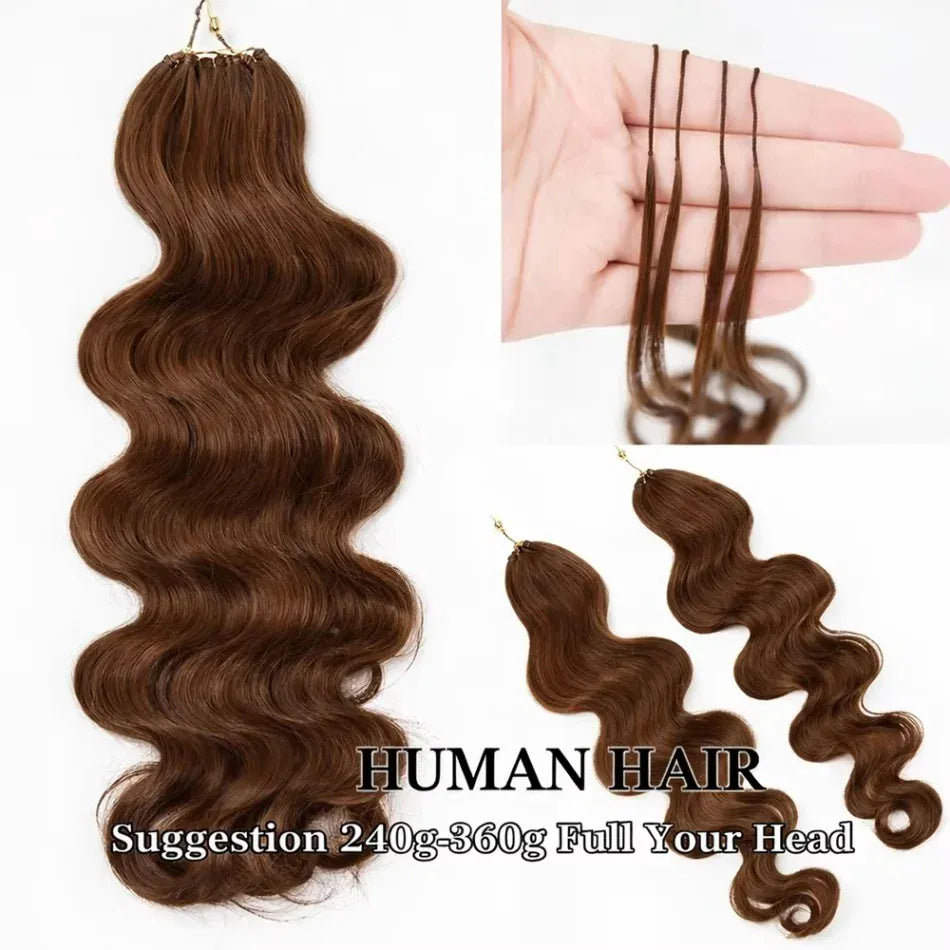 Chocolate Brown Body Wave Crochet Hair Boho Braids Miracle Knots Hair Human Crochet Hair  High Quality Pre-Separated Invisible Wet And Way Crochet Hair Extensions