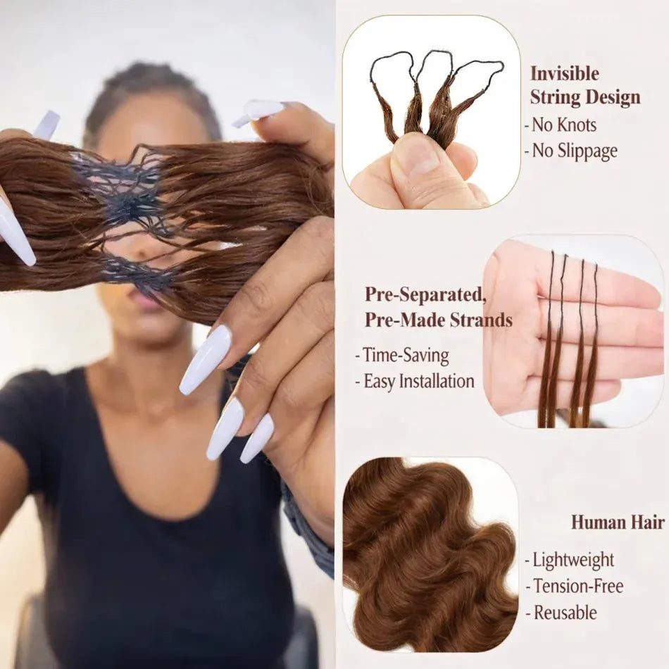 Chocolate Brown Body Wave Crochet Hair Boho Braids Miracle Knots Hair Human Crochet Hair  High Quality Pre-Separated Invisible Wet And Way Crochet Hair Extensions