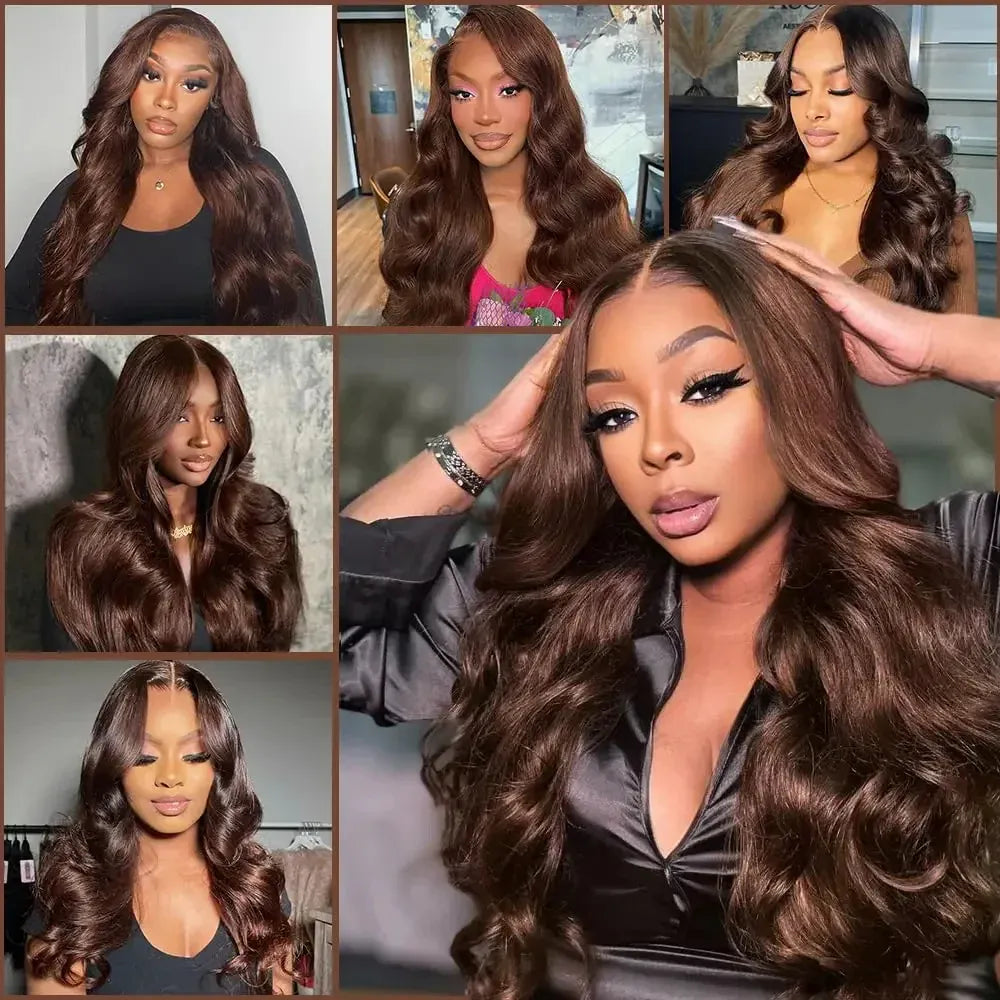 Chocolate Brown Body Wave Lace Front Wig Transparent 13x4 13x6 HD Lace Frontal Wigs 4x4 5x5 Lace Closure Colored Human Hair Wigs