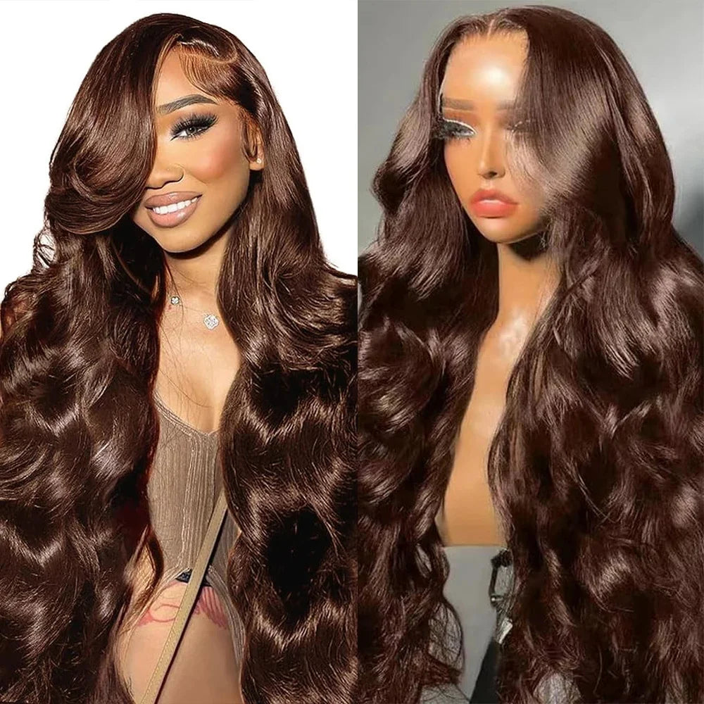 Chocolate Brown Body Wave Lace Front Wig Transparent 13x4 13x6 HD Lace Frontal Wigs 4x4 5x5 Lace Closure Colored Human Hair Wigs