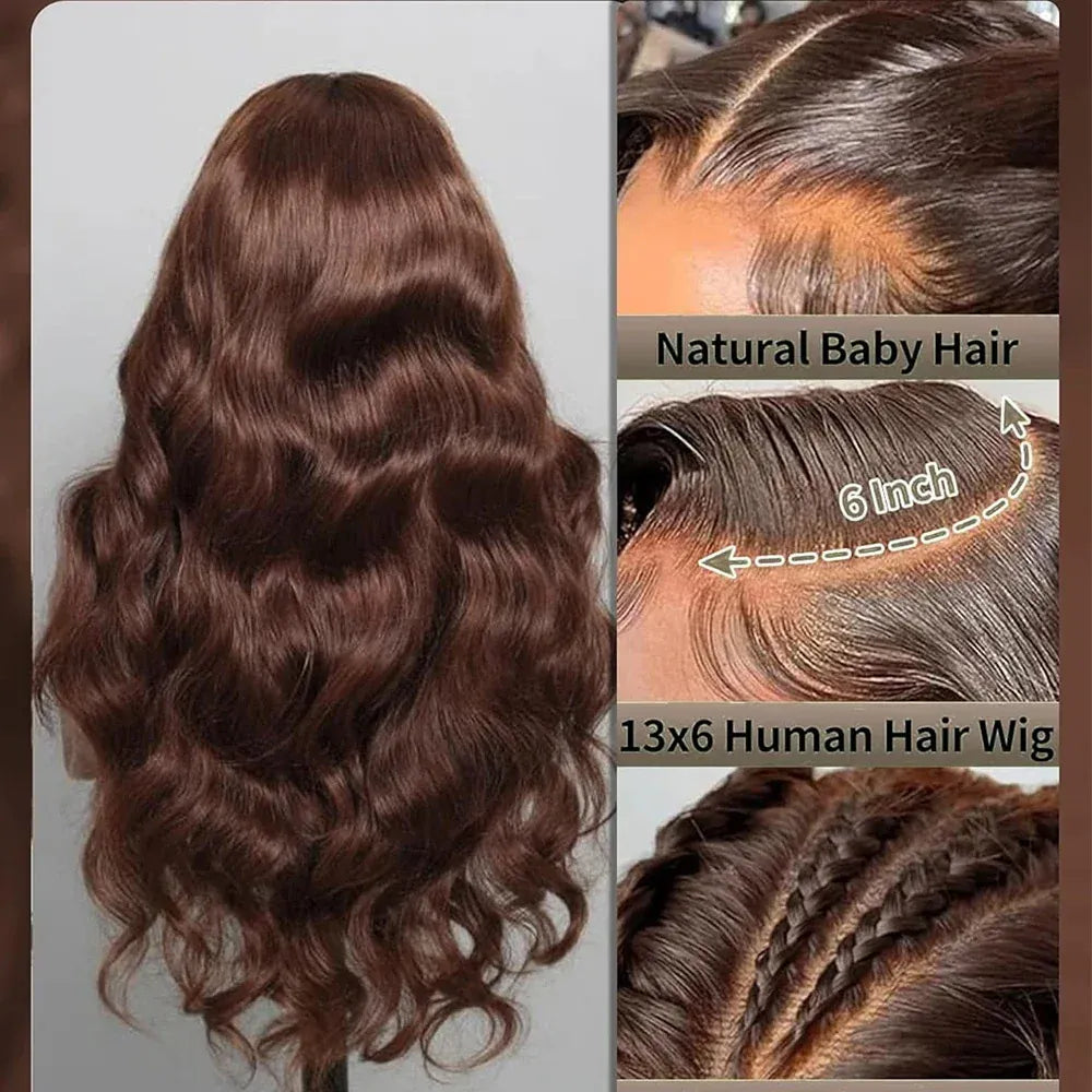 Chocolate Brown Body Wave Lace Front Wig Transparent 13x4 13x6 HD Lace Frontal Wigs 4x4 5x5 Lace Closure Colored Human Hair Wigs