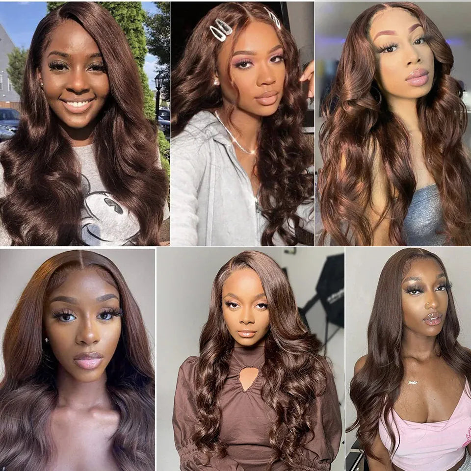 Chocolate Brown Body Wave Lace Front Wig Transparent 13x6 HD Lace Frontal Wigs Preplucked Colored Human Hair Wigs 4x4 5x5 13x4