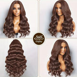 Chocolate Brown Body Wave Lace Front Wigs Human Hair Frontal Lace Wigs 220 Density 30 Inch 13x6 HD Transparent Lace Human Wigs
