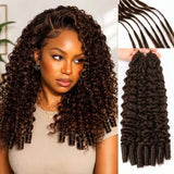 Chocolate Brown Boho Braids Feather Crochet Human Hair Burmese Curly Human Hair Extensions Pre Separated Knotless Handmade Bundles Crochet Hair 10-30Inch