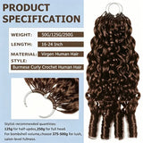 Chocolate Brown Boho Braids Feather Crochet Human Hair Burmese Curly Human Hair Extensions Pre Separated Knotless Handmade Bundles Crochet Hair 10-30Inch