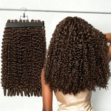 Chocolate Brown Boho Braids Feather Crochet Human Hair Burmese Curly Human Hair Extensions Pre Separated Knotless Handmade Bundles Crochet Hair 10-30Inch