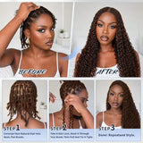 Chocolate Brown Boho Braids Feather Crochet Human Hair Burmese Curly Human Hair Extensions Pre Separated Knotless Handmade Bundles Crochet Hair 10-30Inch