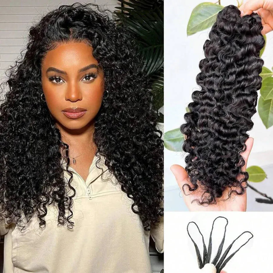 Chocolate Brown Boho Braids Feather Crochet Human Hair Burmese Curly Human Hair Extensions Pre Separated Knotless Handmade Bundles Crochet Hair 10-30Inch