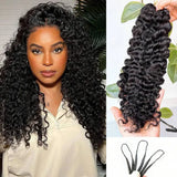 Chocolate Brown Boho Braids Feather Crochet Human Hair Burmese Curly Human Hair Extensions Pre Separated Knotless Handmade Bundles Crochet Hair 10-30Inch