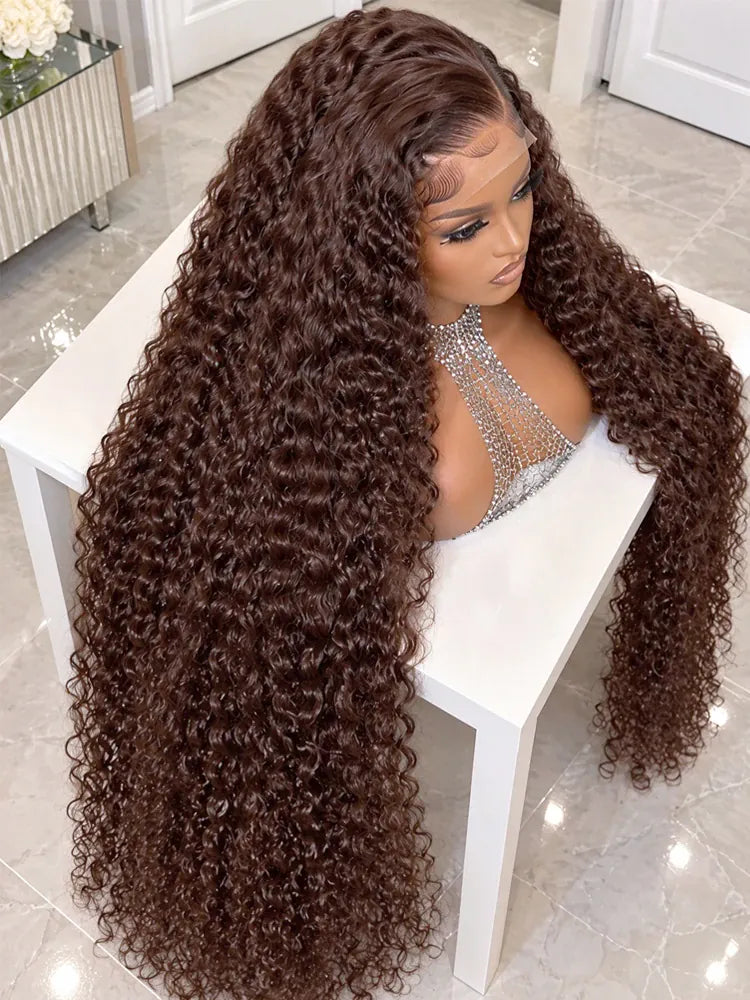 Chocolate Brown Deep Wave 13x6 HD Lace Frontal Human Hair Wigs 250% Vietnamese Original #4 Color Loose Curly 13x4 Lace Front Wig