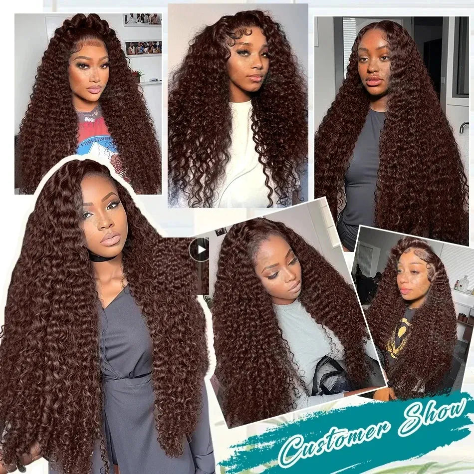 Chocolate Brown Deep Wave 13x6 HD Lace Frontal Human Hair Wigs 250% Vietnamese Original #4 Color Loose Curly 13x4 Lace Front Wig