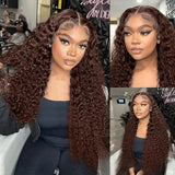Chocolate Brown Deep Wave 13x6 HD Lace Frontal Human Hair Wigs 250% Vietnamese Original #4 Color Loose Curly 13x4 Lace Front Wig
