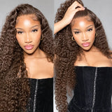 Chocolate Brown Jerry Curly Glueless Wigs Human Hair Colored Lace Front Wigs Pre Plucked Deep Wave Hd Lace Wigs 13x6 Human Hair