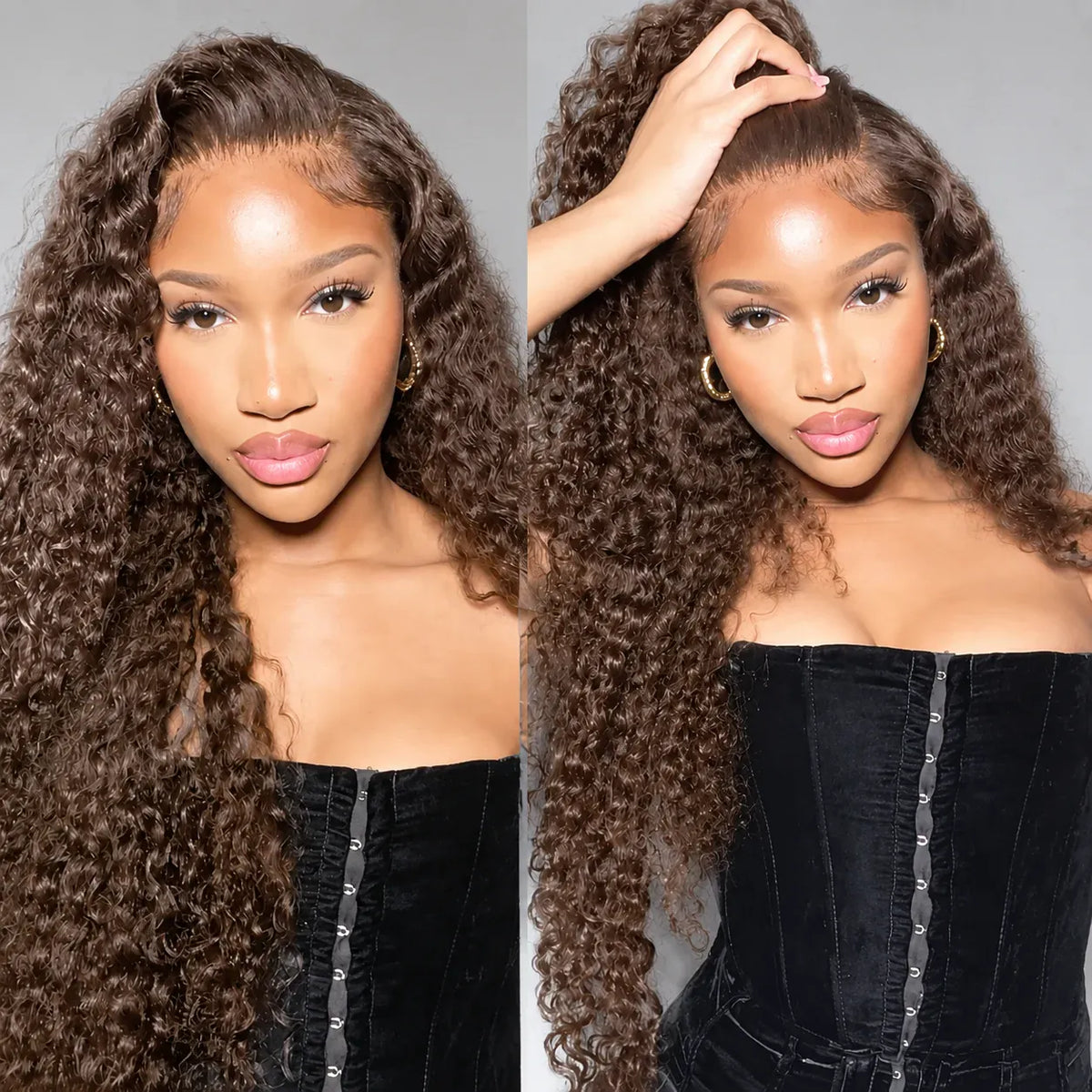 Chocolate Brown Jerry Curly Glueless Wigs Human Hair Colored Lace Front Wigs Pre Plucked Deep Wave Hd Lace Wigs 13x6 Human Hair