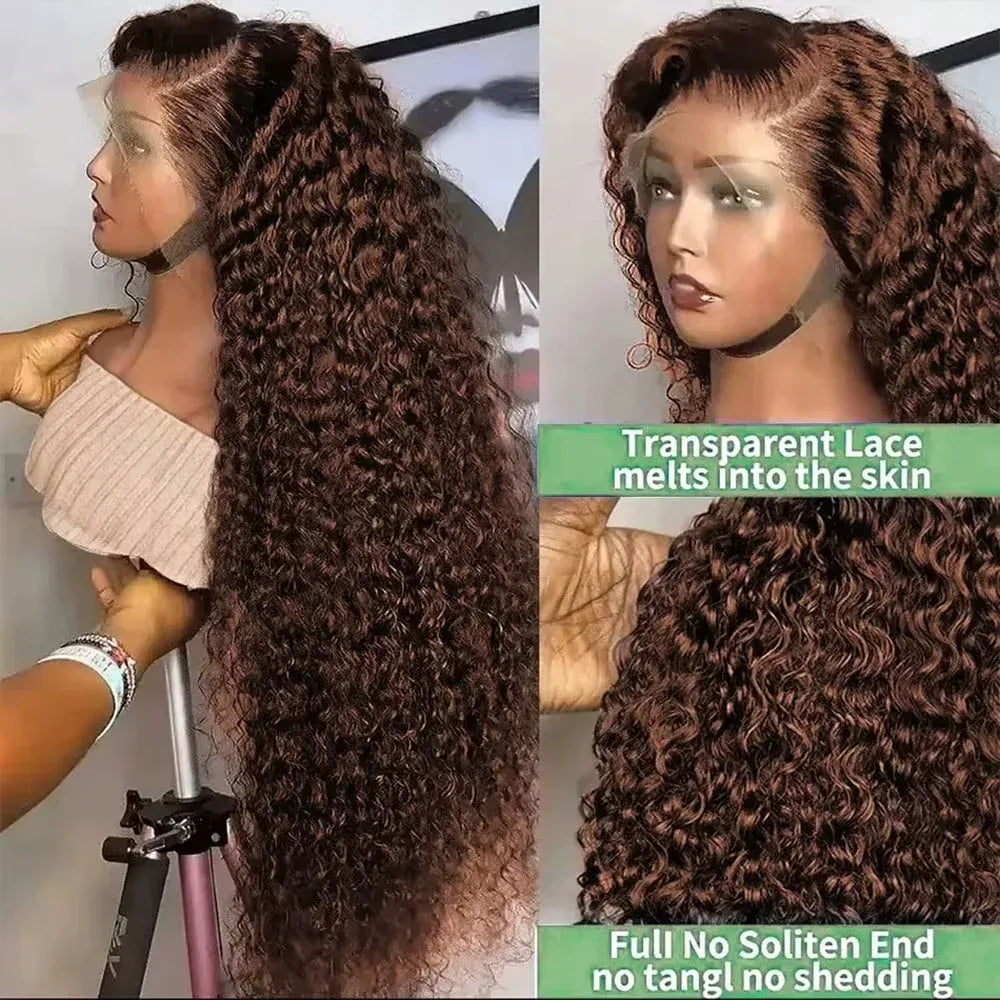 Chocolate Brown Jerry Curly Glueless Wigs Human Hair Colored Lace Front Wigs Pre Plucked Deep Wave Hd Lace Wigs 13x6 Human Hair