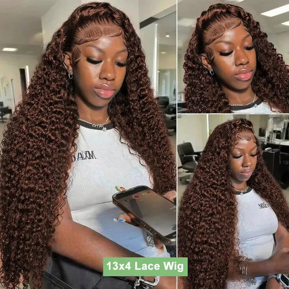 Chocolate Brown Jerry Curly Glueless Wigs Human Hair Colored Lace Front Wigs Pre Plucked Deep Wave Hd Lace Wigs 13x6 Human Hair