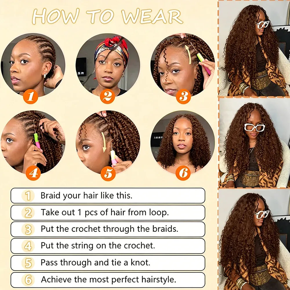 Chocolate Brown Kinky Curly Miracle Knots Crochet 100% Human Hair For Braiding Boho Braids Pre-Separated Feather Colored Hair