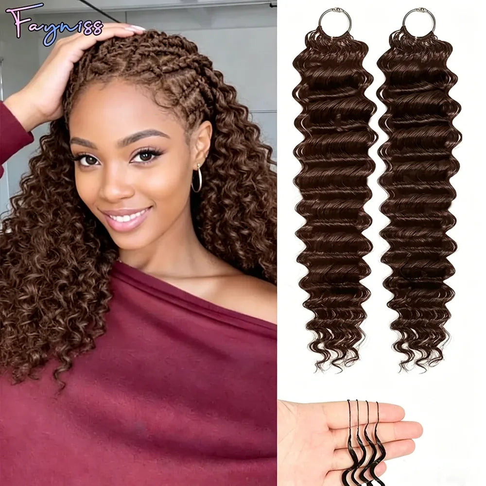 Chocolate Brown Kinky Curly Miracle Knots Crochet 100% Human Hair For Braiding Boho Braids Pre-Separated Feather Colored Hair