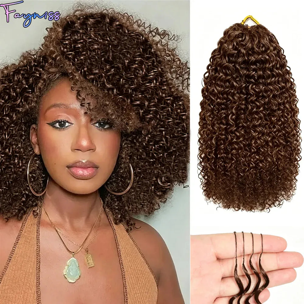 Chocolate Brown Kinky Curly Miracle Knots Crochet 100% Human Hair For Braiding Boho Braids Pre-Separated Feather Colored Hair