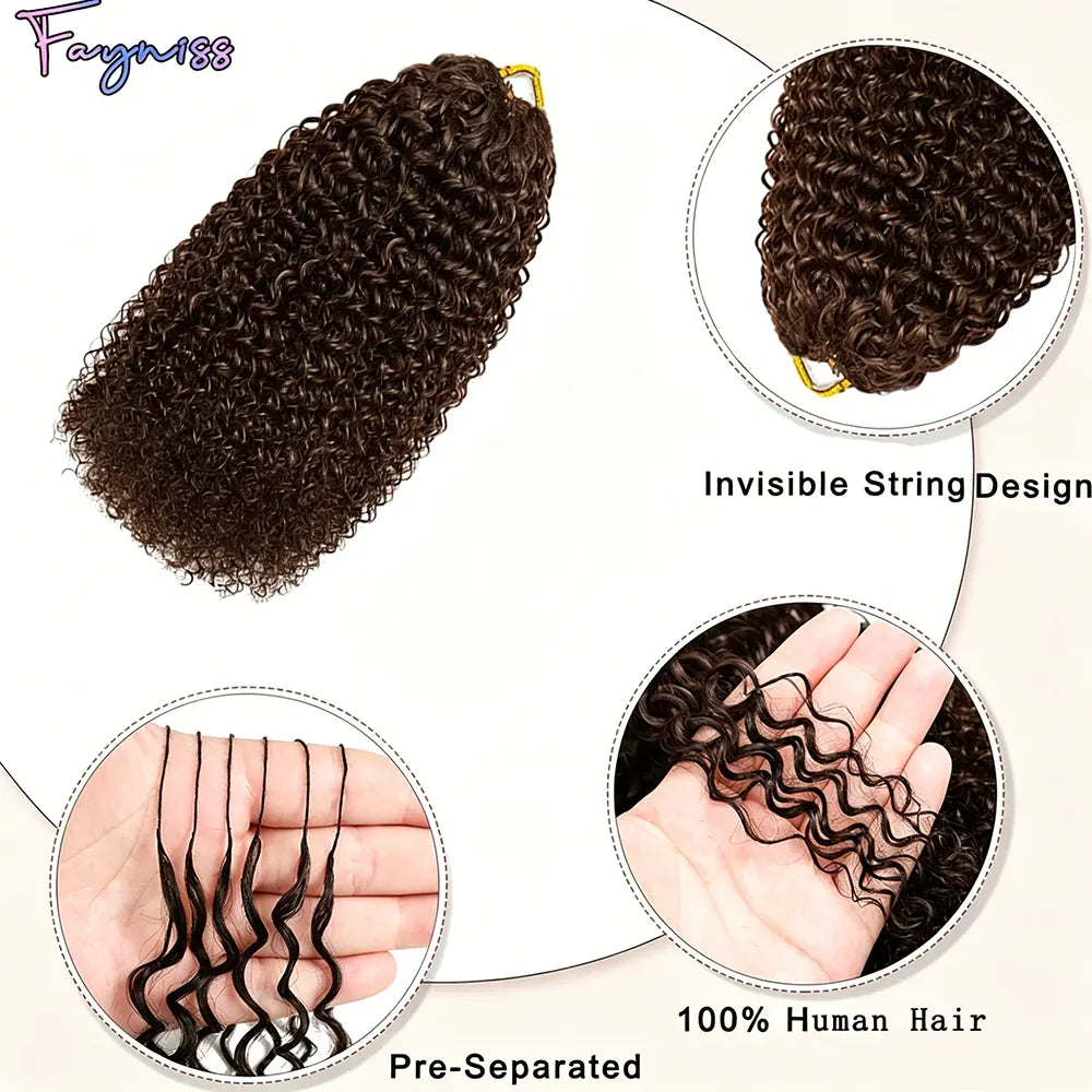 Chocolate Brown Kinky Curly Miracle Knots Crochet 100% Human Hair For Braiding Boho Braids Pre-Separated Feather Colored Hair