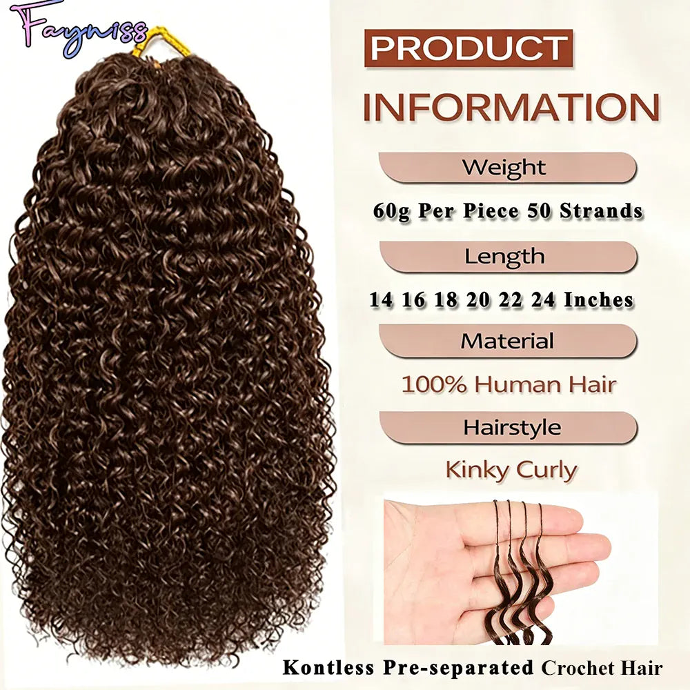 Chocolate Brown Kinky Curly Miracle Knots Crochet 100% Human Hair For Braiding Boho Braids Pre-Separated Feather Colored Hair