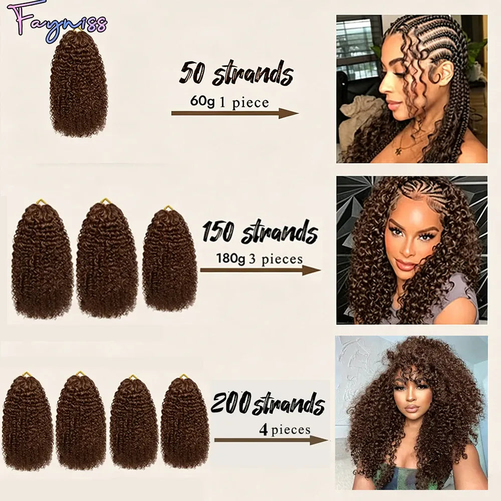 Chocolate Brown Kinky Curly Miracle Knots Crochet 100% Human Hair For Braiding Boho Braids Pre-Separated Feather Colored Hair