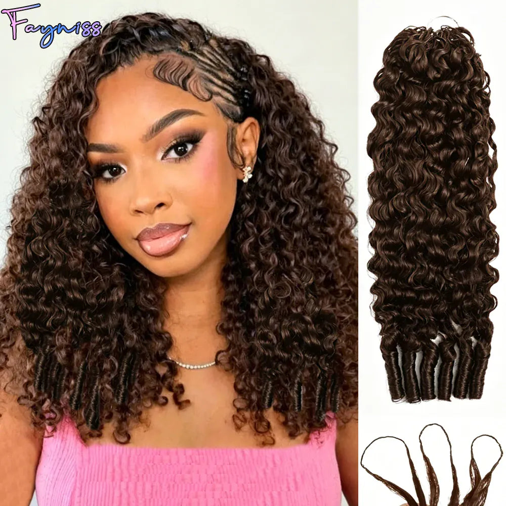 Chocolate Brown Kinky Curly Miracle Knots Crochet 100% Human Hair For Braiding Boho Braids Pre-Separated Feather Colored Hair