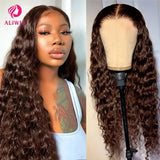 Chocolate Brown Lace Front Wig 13x4 13x6 Water Deep Wave Frontal Wig Colored HD Lace Front Wig Pre Plucked Curly Human Hair Wigs