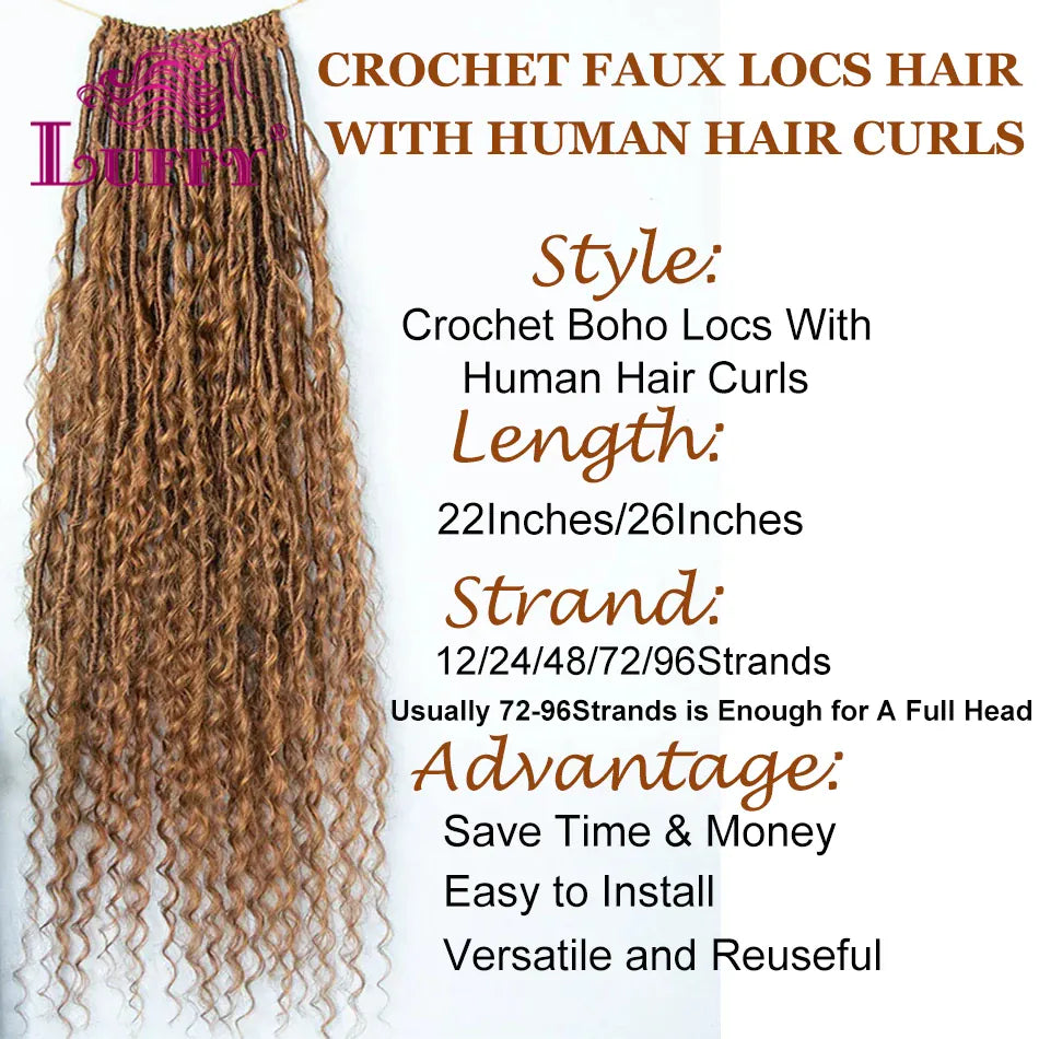 Color 30 Crochet Boho Locs With Human Hair Curls Pre-looped Locs Crochet Hair Human Hair Curly Full Ends For Women
