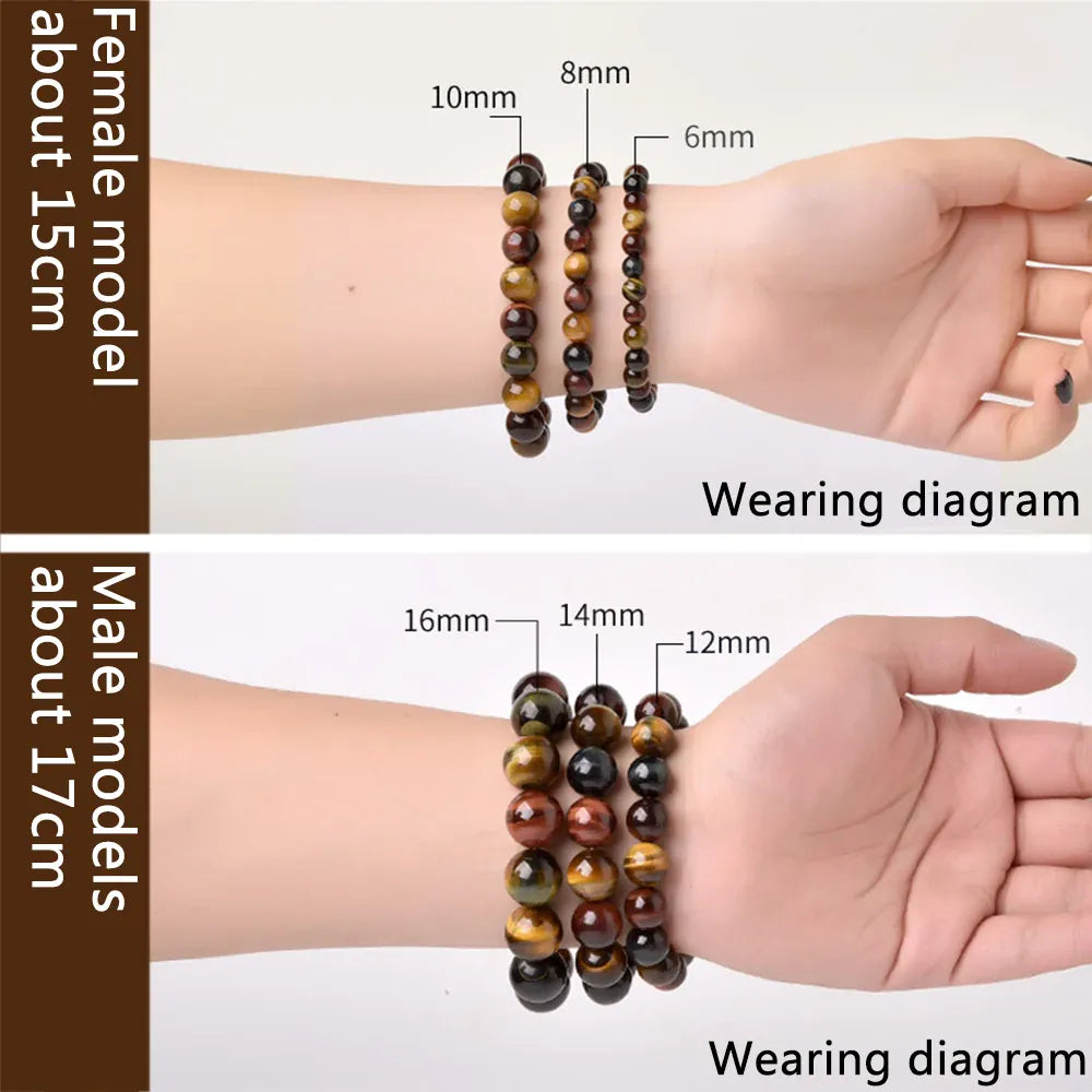 Colored Tiger Eye Bracelet Men and Women Charm Natural Stone Jewelry Healing Buddha Elastic Rope Couple Crystal Bead Bracelet