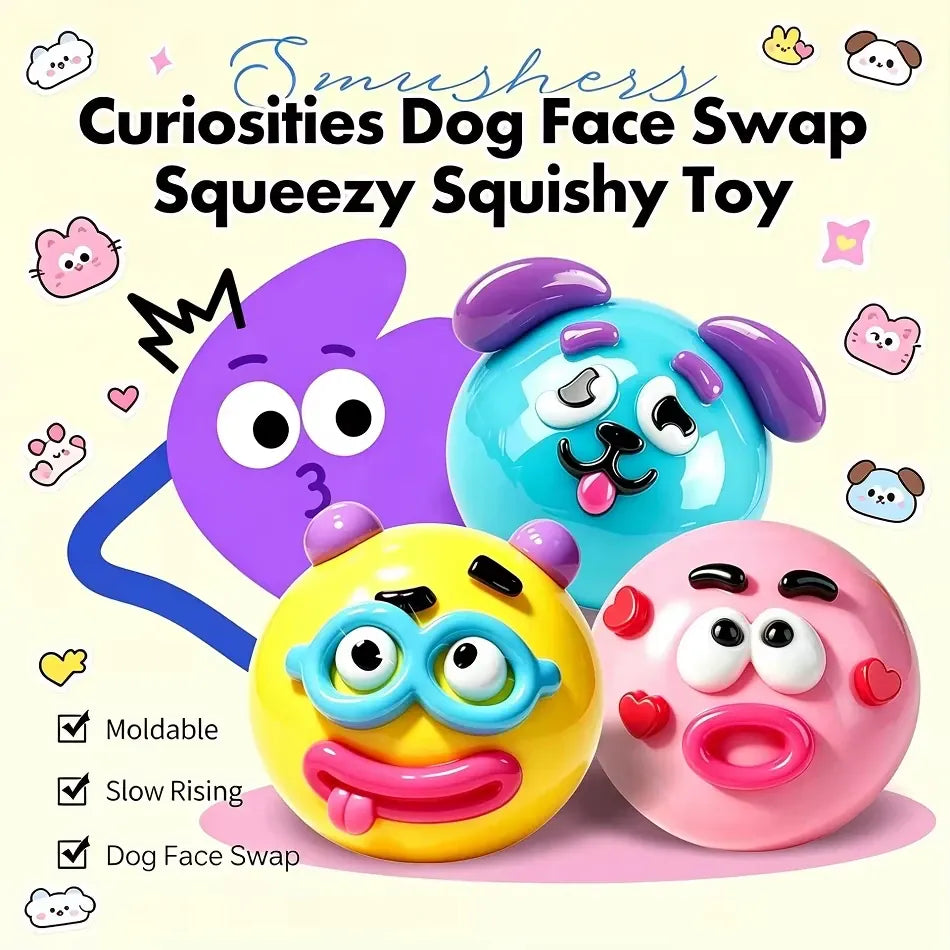 Colorful Smushers Squishy Toys DIY Curiosities Dog Face Swap Squeeze Toys Stress Relieving Soft Moldable Slow Rising Party Gifts