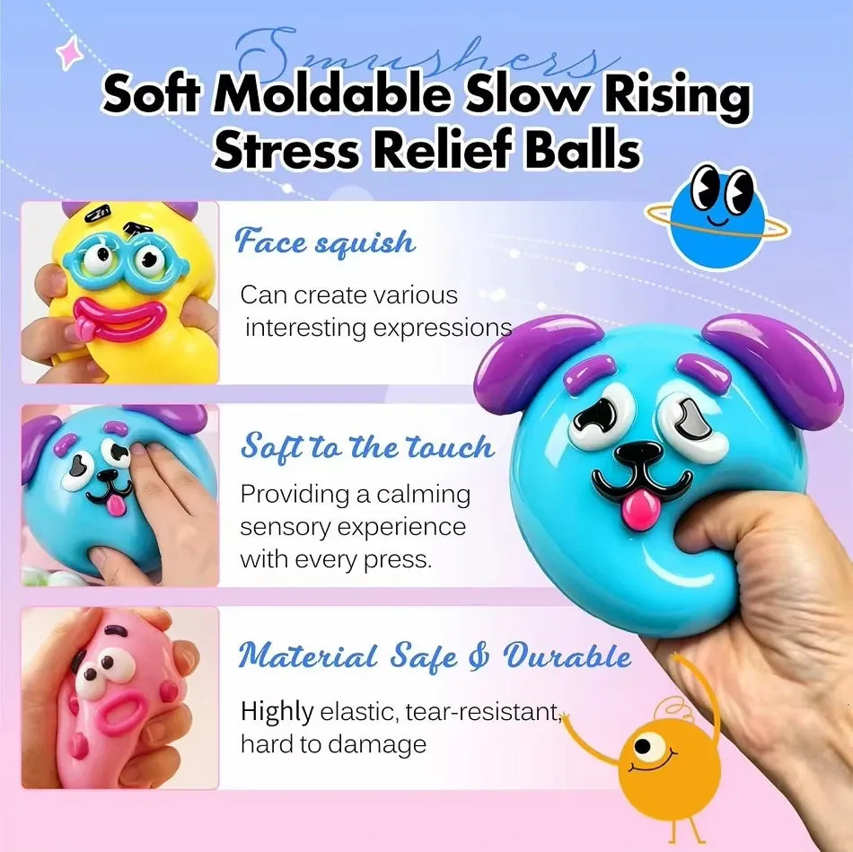 Colorful Smushers Squishy Toys DIY Curiosities Dog Face Swap Squeeze Toys Stress Relieving Soft Moldable Slow Rising Party Gifts