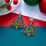 Colourful Zircon Christmas Tree Earrings For Women Sparkling Crystal Snowflake Elk Earring New Year Holiday Jewelry Gifts