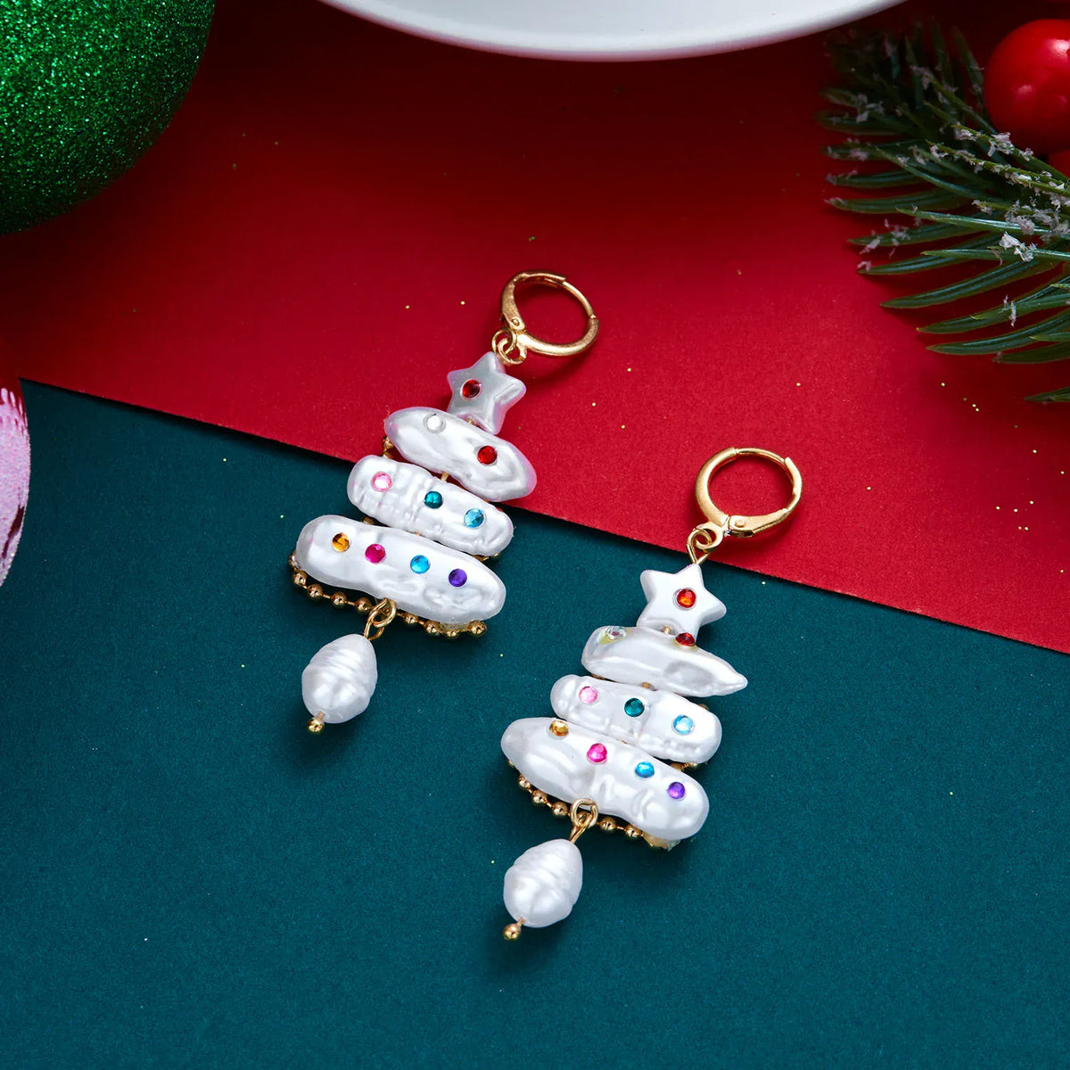 Colourful Zircon Christmas Tree Earrings For Women Sparkling Crystal Snowflake Elk Earring New Year Holiday Jewelry Gifts