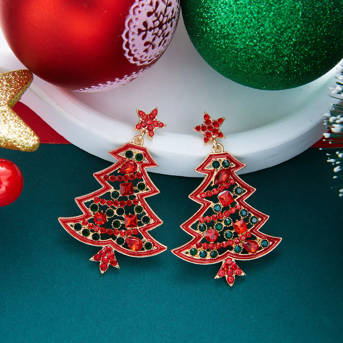 Colourful Zircon Christmas Tree Earrings For Women Sparkling Crystal Snowflake Elk Earring New Year Holiday Jewelry Gifts