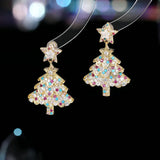 Colourful Zircon Christmas Tree Earrings For Women Sparkling Crystal Snowflake Elk Earring New Year Holiday Jewelry Gifts
