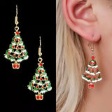 Colourful Zircon Christmas Tree Earrings For Women Sparkling Crystal Snowflake Elk Earring New Year Holiday Jewelry Gifts