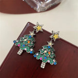 Colourful Zircon Christmas Tree Earrings For Women Sparkling Crystal Snowflake Elk Earring New Year Holiday Jewelry Gifts