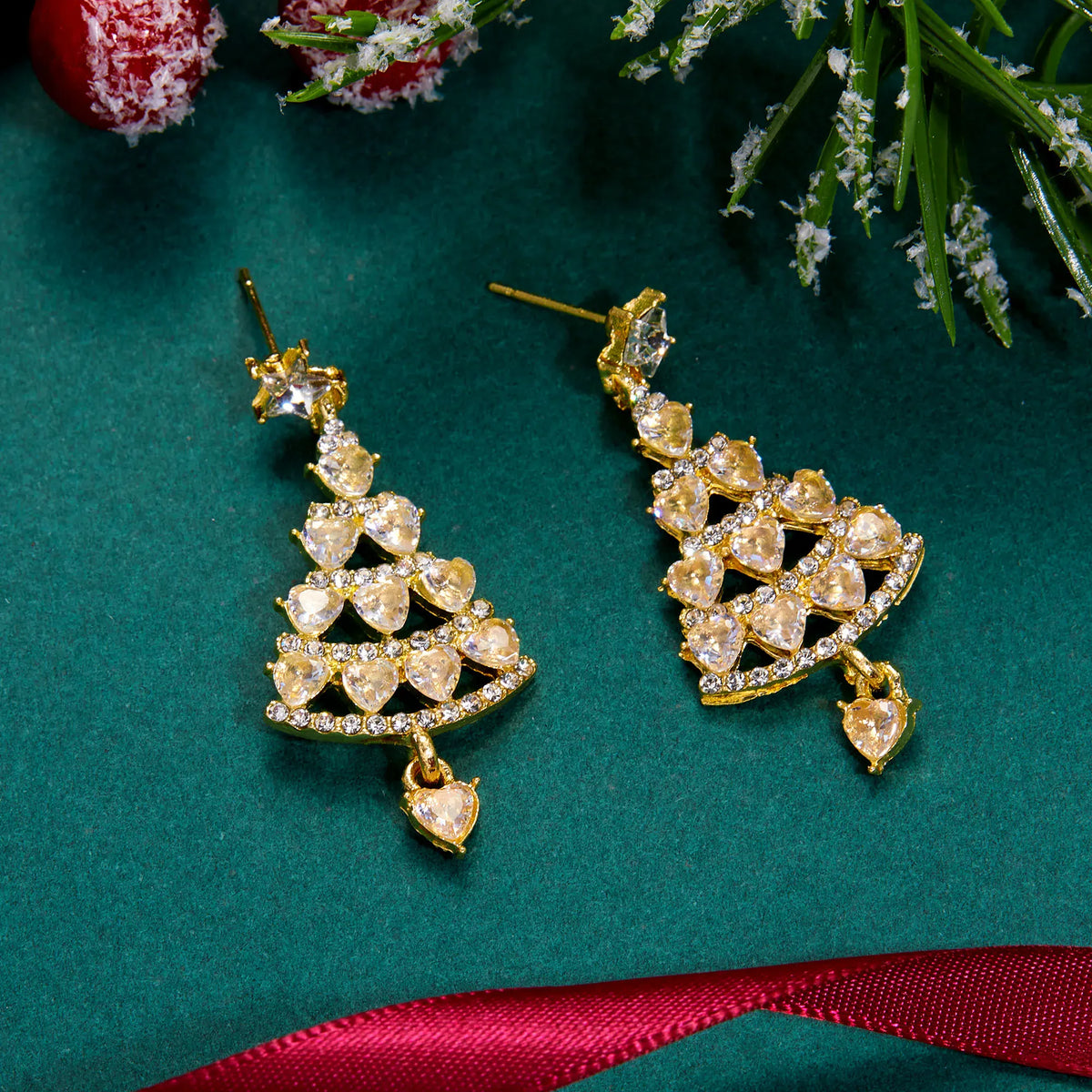 Colourful Zircon Christmas Tree Earrings For Women Sparkling Crystal Snowflake Elk Earring New Year Holiday Jewelry Gifts