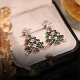 Colourful Zircon Christmas Tree Earrings For Women Sparkling Crystal Snowflake Elk Earring New Year Holiday Jewelry Gifts