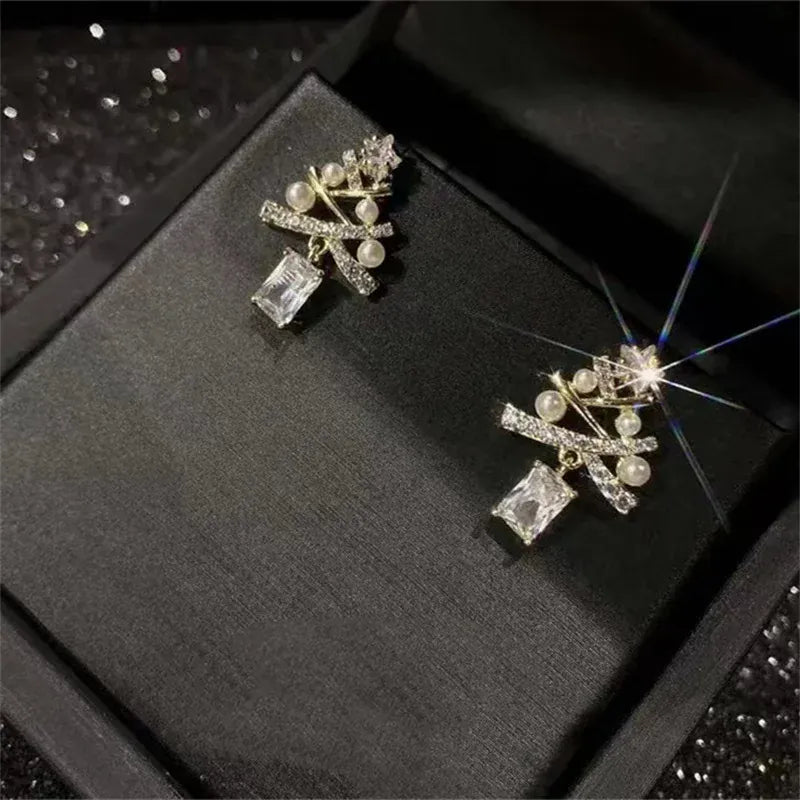 Colourful Zircon Christmas Tree Earrings For Women Sparkling Crystal Snowflake Elk Earring New Year Holiday Jewelry Gifts