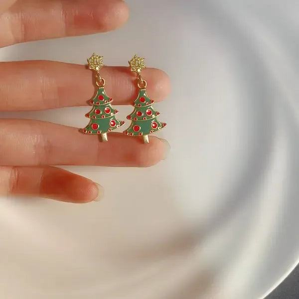 Colourful Zircon Christmas Tree Earrings For Women Sparkling Crystal Snowflake Elk Earring New Year Holiday Jewelry Gifts