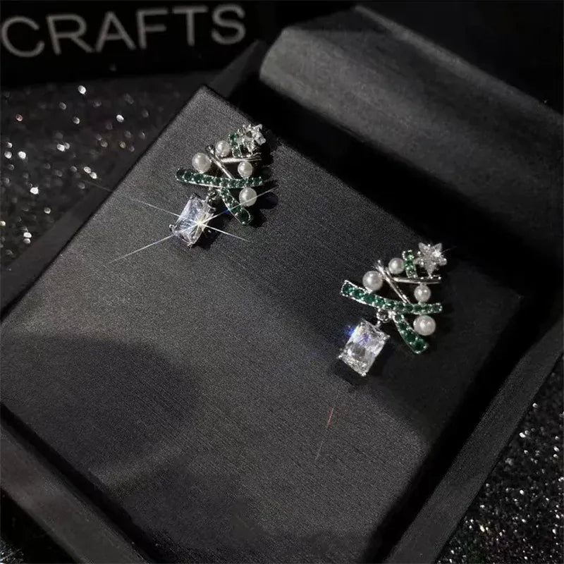 Colourful Zircon Christmas Tree Earrings For Women Sparkling Crystal Snowflake Elk Earring New Year Holiday Jewelry Gifts