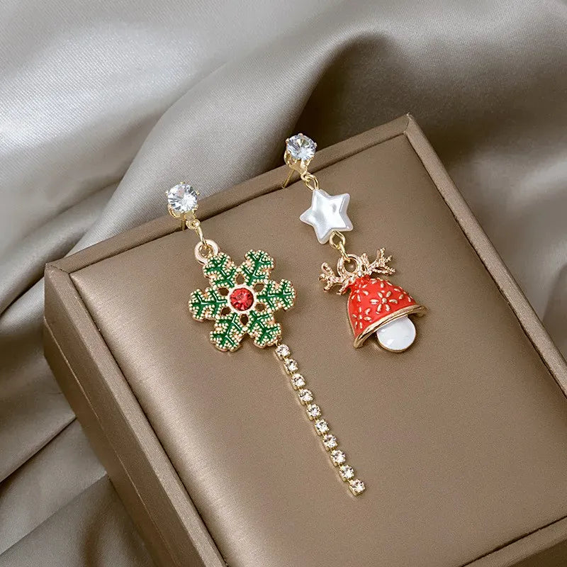 Colourful Zircon Christmas Tree Earrings For Women Sparkling Crystal Snowflake Elk Earring New Year Holiday Jewelry Gifts
