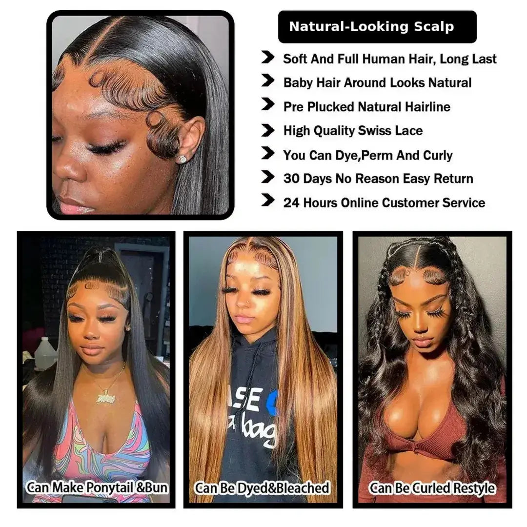 Straight human hair HD lace front wig by HSF Marketplace with 13x4 or 13x6 lace, Brazilian hair, 200 density, 18-46 inches long