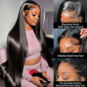 (Coupe) Straight Human Hair HD Lace Front Wig 13x4 or 13x6, Brazilian Hair, 200% Density, 18–46 Inch